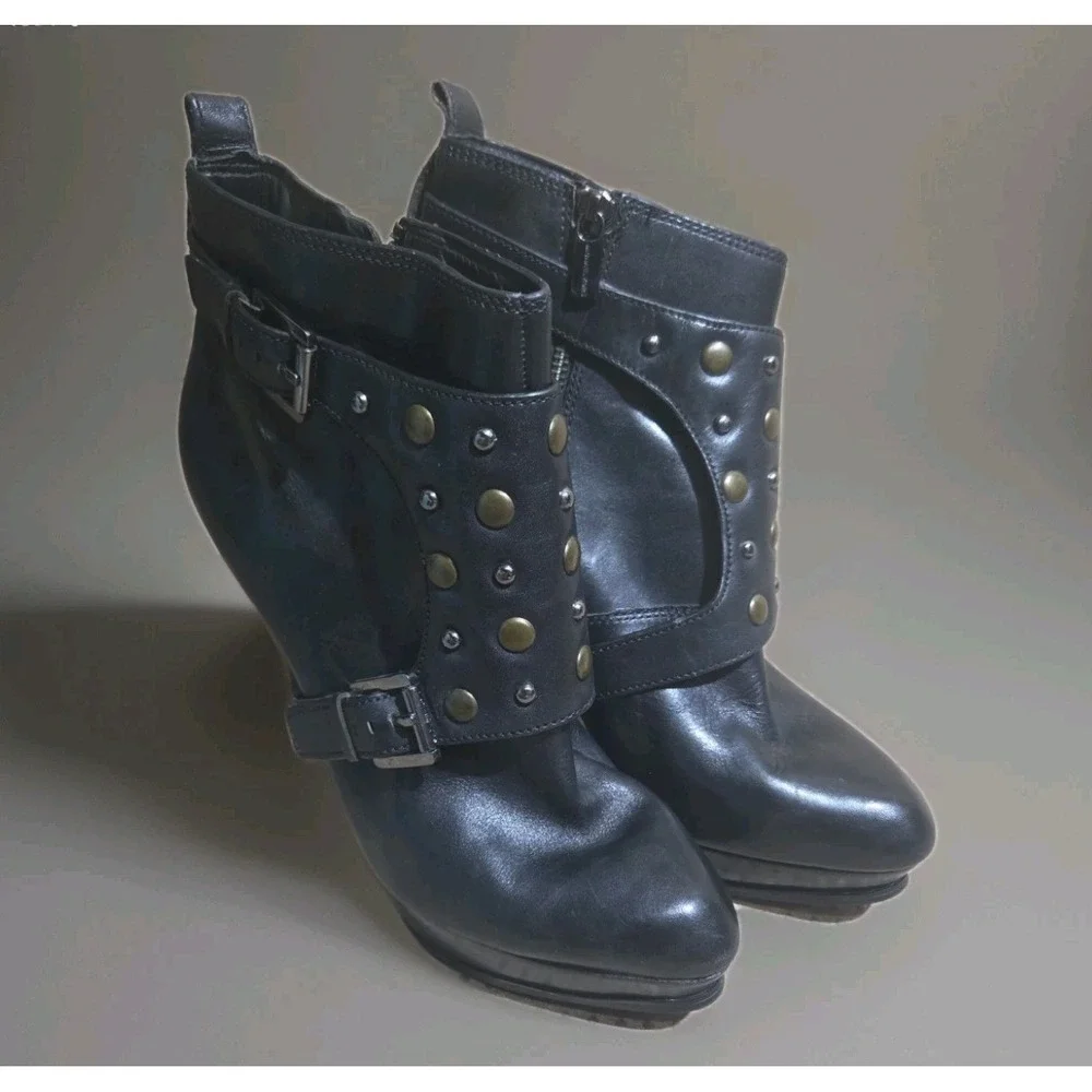 Michael Kors Boot Women 11M Bryn Leather Stud Buckle Side Zip Ankle Moto Rock Ex